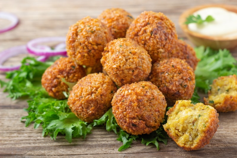 falafel balls on wooden table