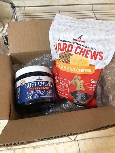 innovet hemp soft and hard chews in a box
