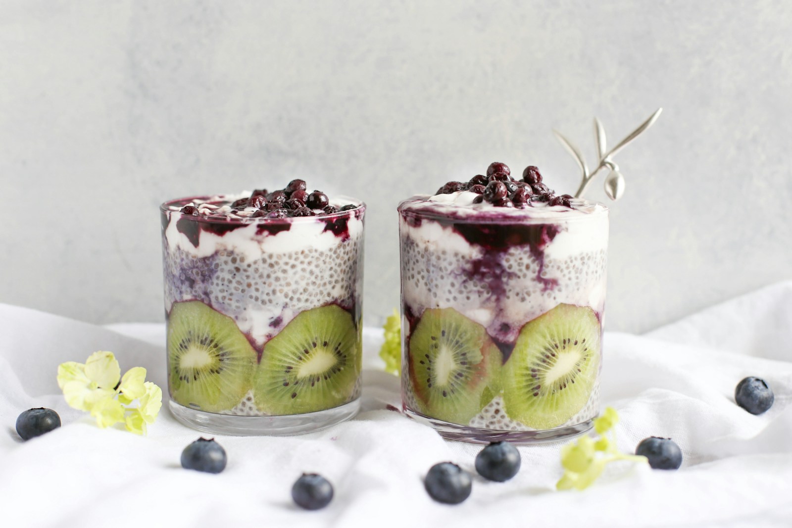 two fruit with Chia Seed beverages on glass cups