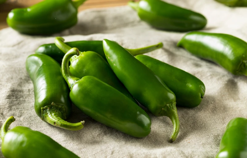 several organic jalapeno peppers on cloth