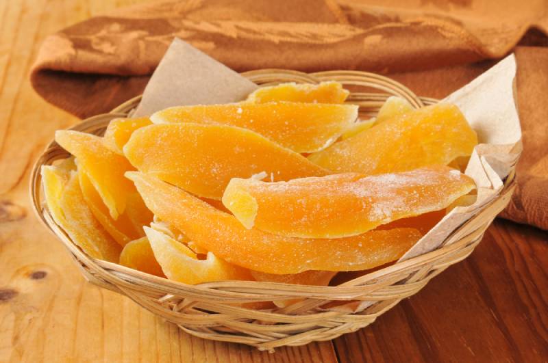 sliced dried mangoes in a basket