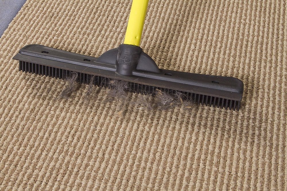 sweeping pet hair using FURemover Extendable Pet Hair Removal Broom