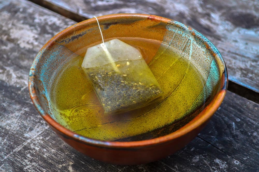 tea bag in a bowl