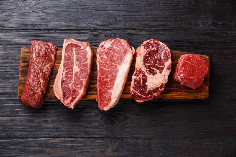 variety of raw angus prime meat steak