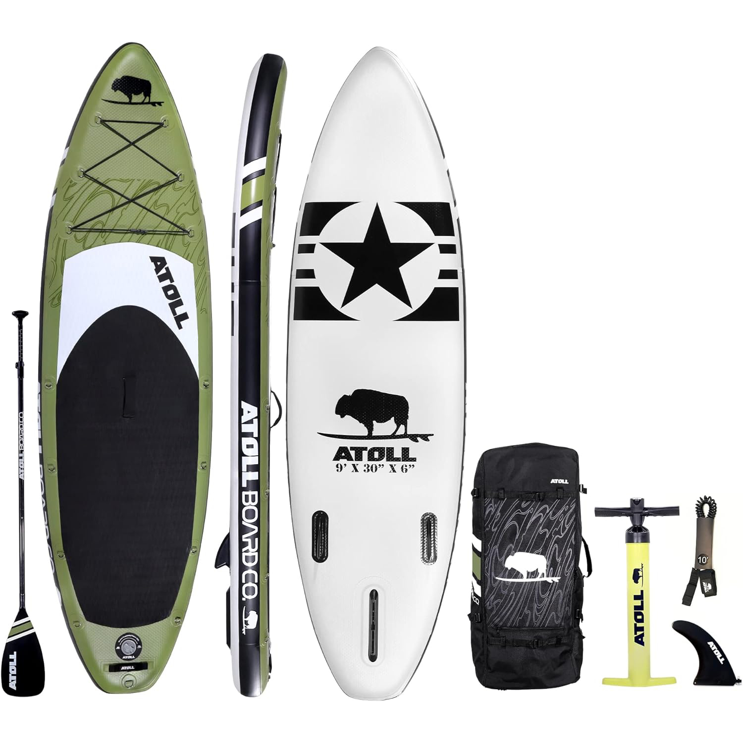 Atoll Inflatable Stand Up Paddle Board ISUP, Bravo Hand Pump and 3 Piece Paddle 
