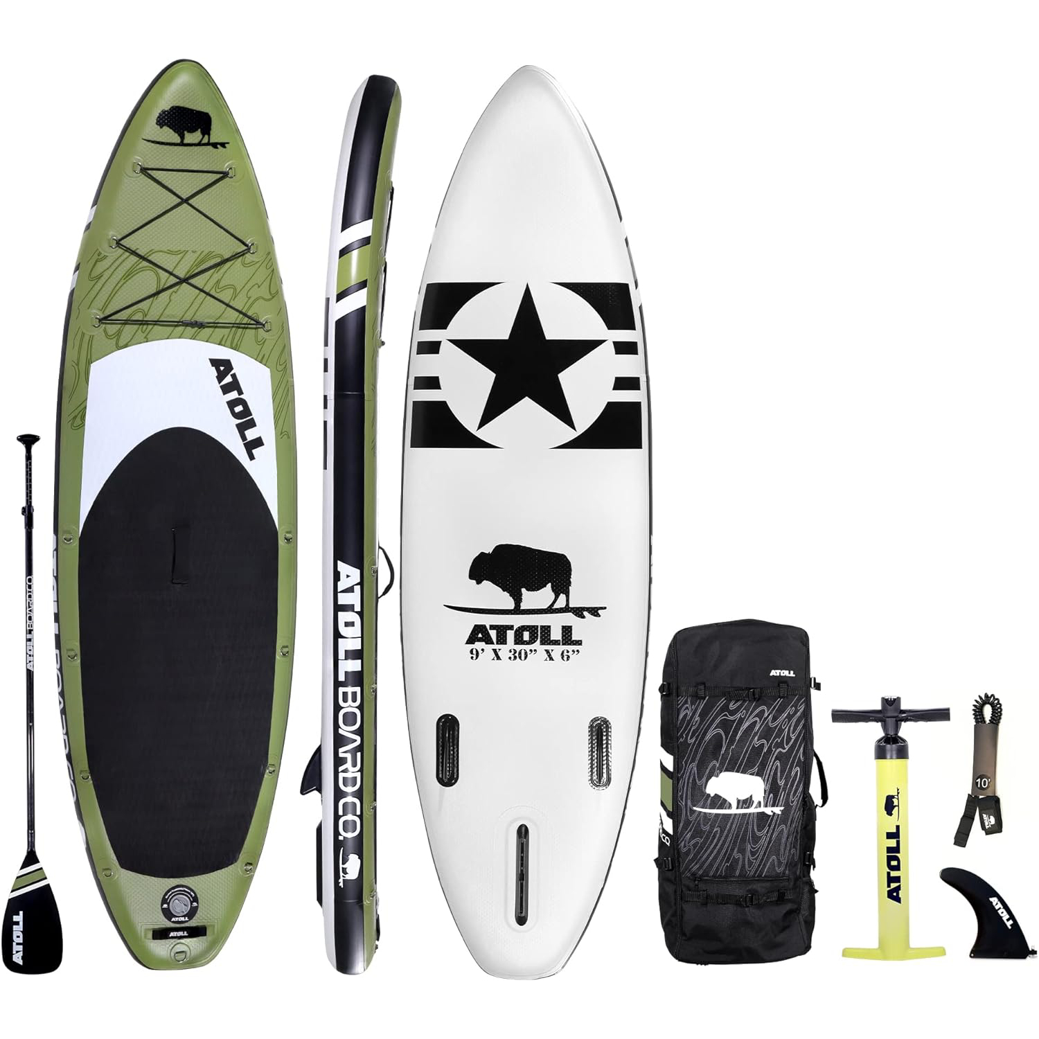 Atoll Inflatable Stand Up Paddle Board ISUP, Bravo Hand Pump and 3 Piece Paddle