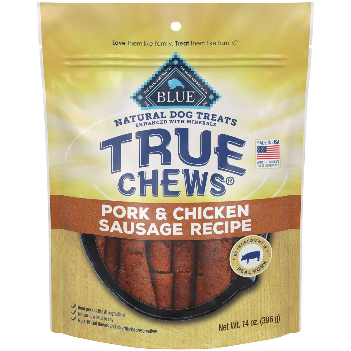 Blue Buffalo True Chews Natural Grain-Free Pork & Chicken Sausage Dog Treats