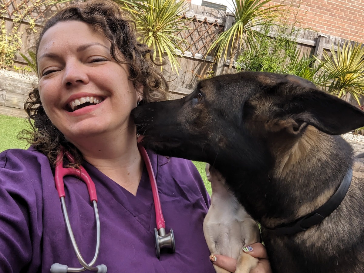 Me receiving some Kodah Kisses Dr Karyn - Introducing the Dogsters: Welcome to Dr Karyn’s Jungle (with Poppy, Bailey, Kodah, Ned &amp; Fred)