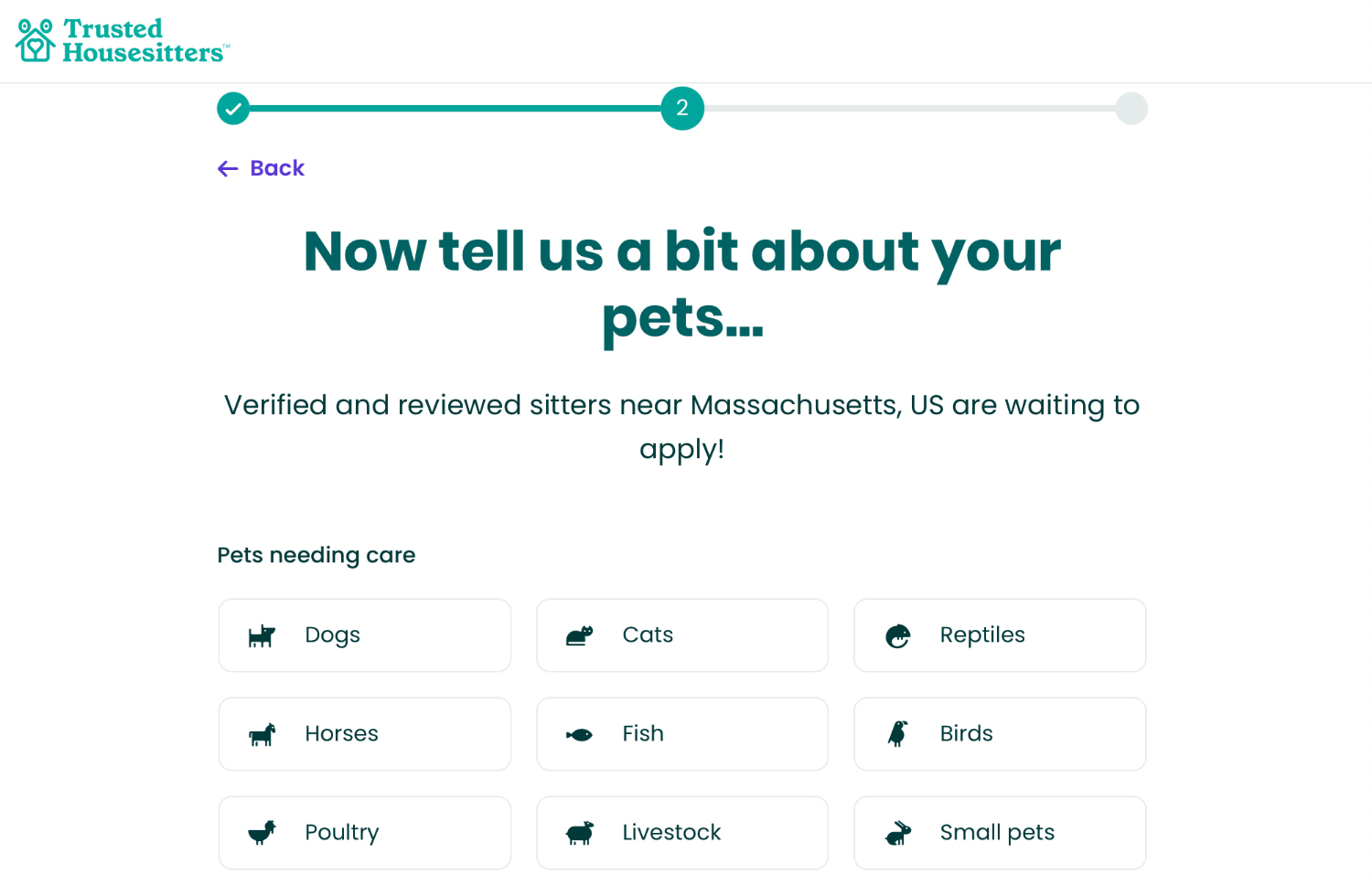 TrustedHousesitters pet care selection