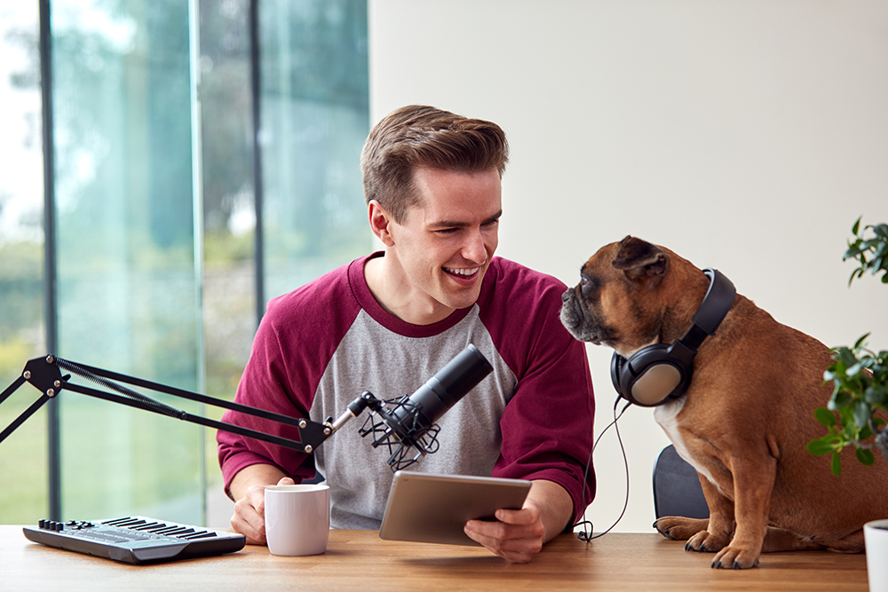 podcaster with a french bulldog