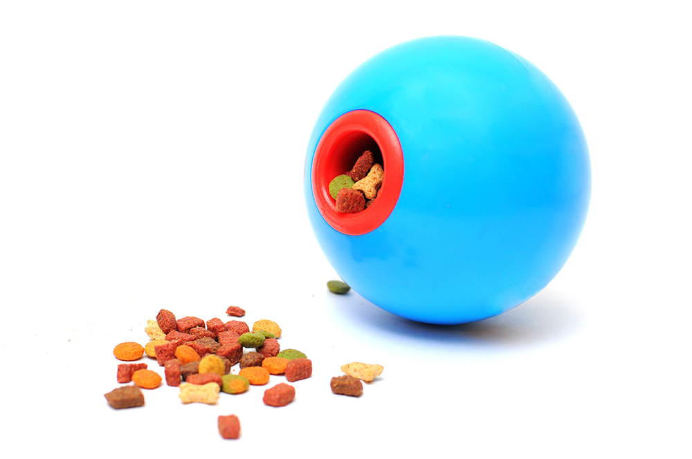 blue treat dispensing toy