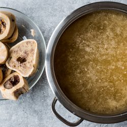 Bone Broth in Metal Pan