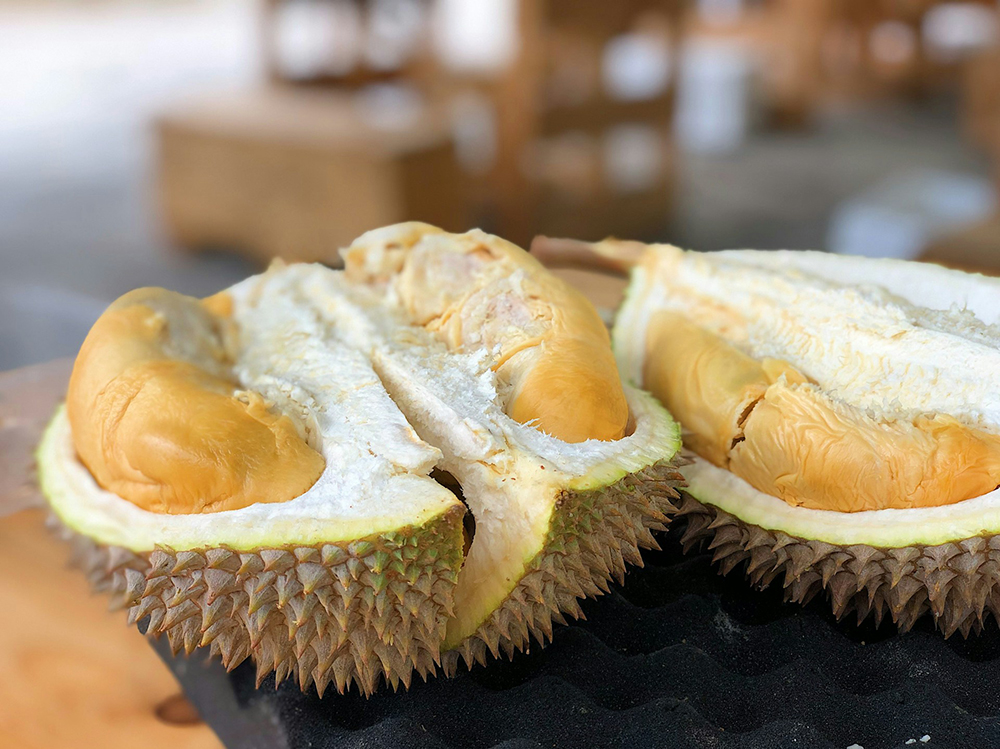 sliced durian fruit