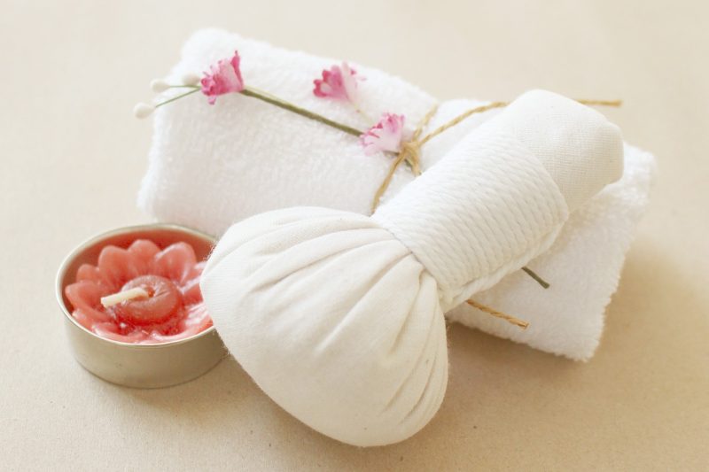 spa, herbal compress, candle