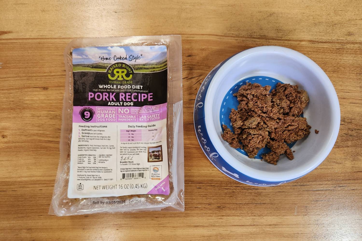 Raised Right Human Grade Dog Food Review - pork recipe review