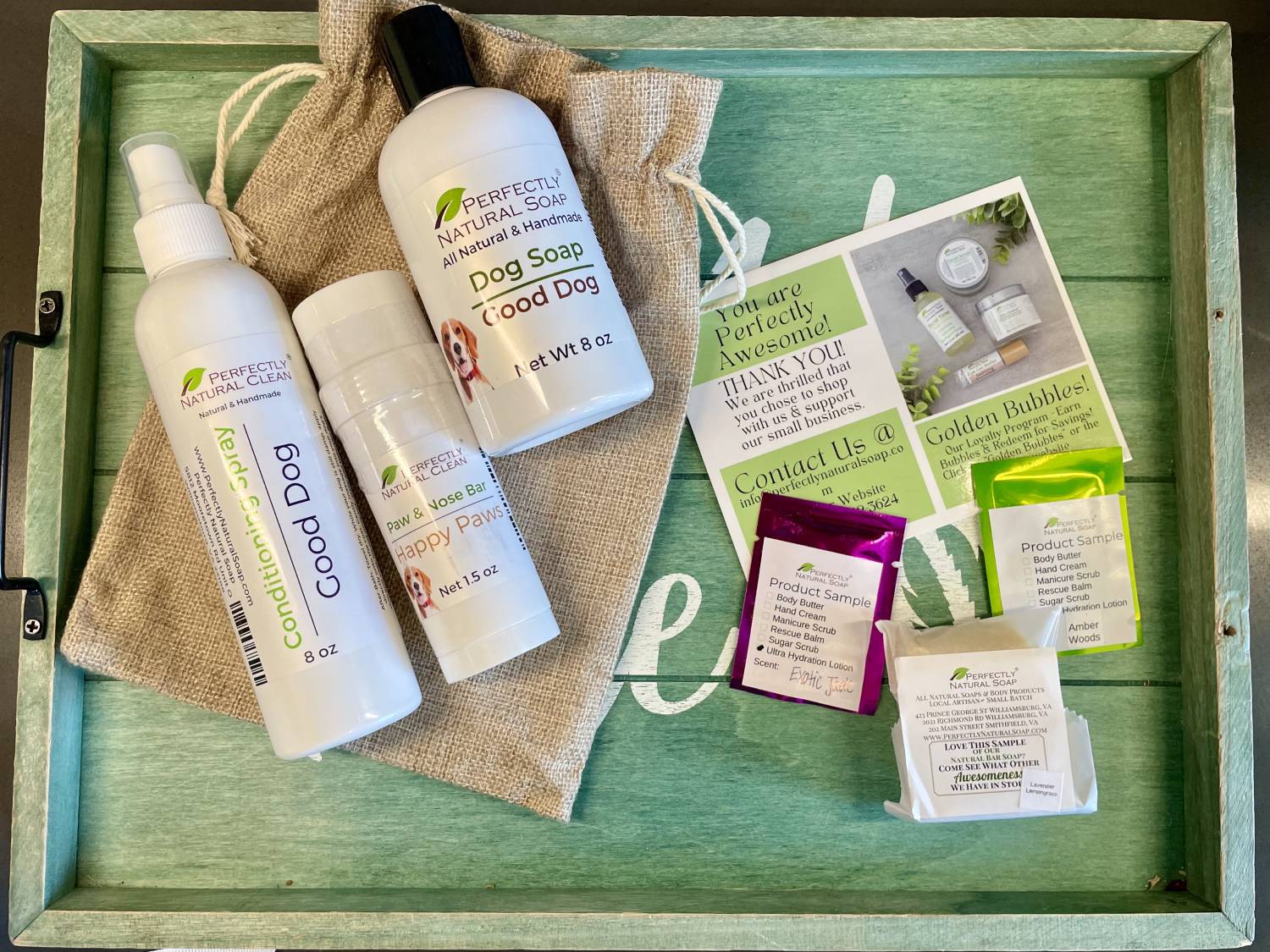 Perfectly Natural Soap's Good Dog Grooming Starter Set Review - products and brochures