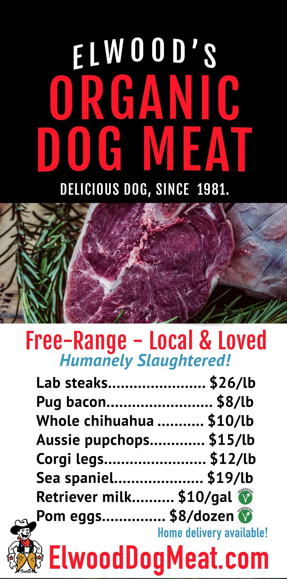 Elwood's dog meat menu