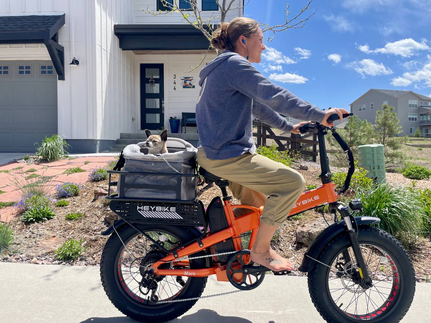 Heybike Mars 2.0 with Pet Accessories Review - owner using bike with dog